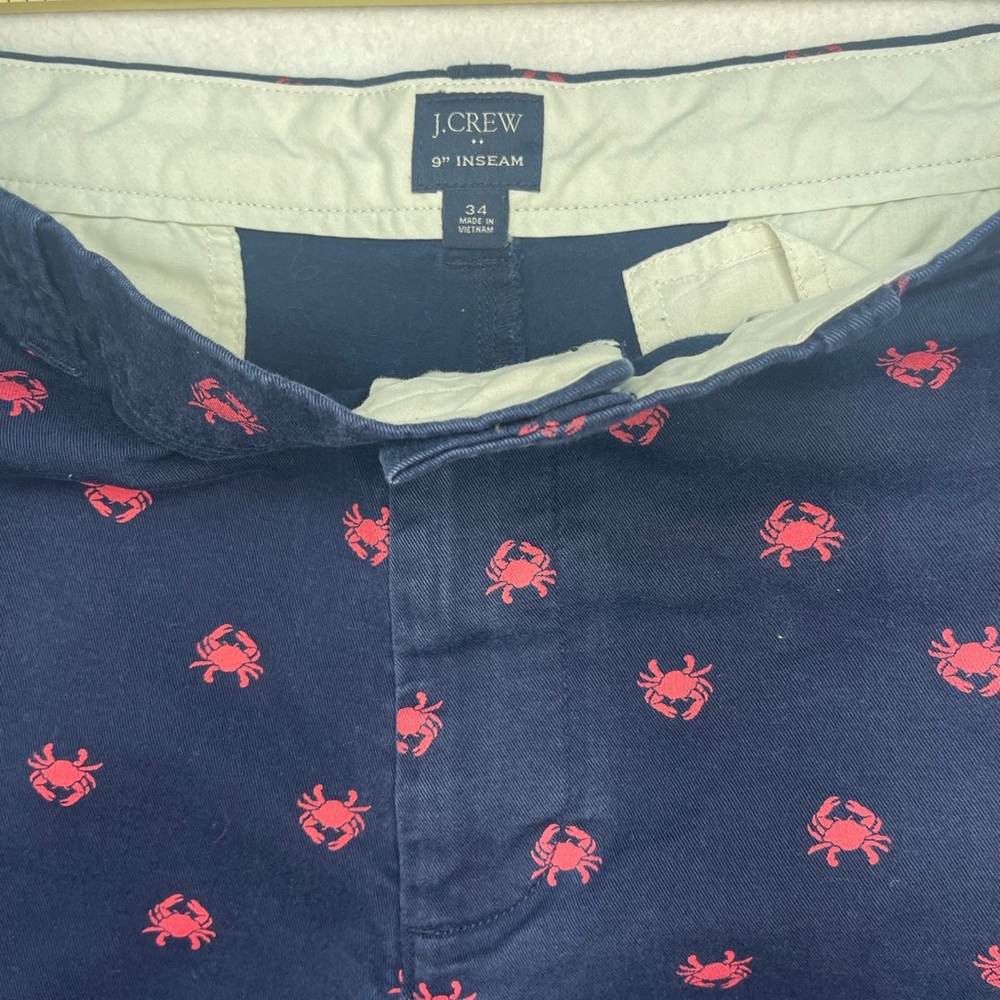 J.Crew Men’s Navy Crab Print Chino Shorts – Size 34 Nautical Summer Preppy - Picture 3 of 6